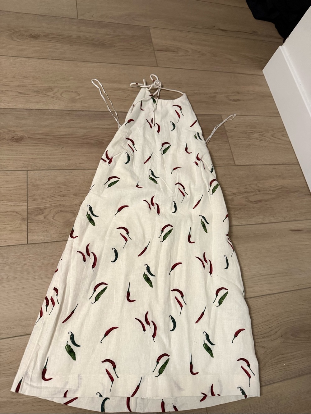 Abercrombie & Fitch White Halter Mini Dress with Red & Green Chili Print